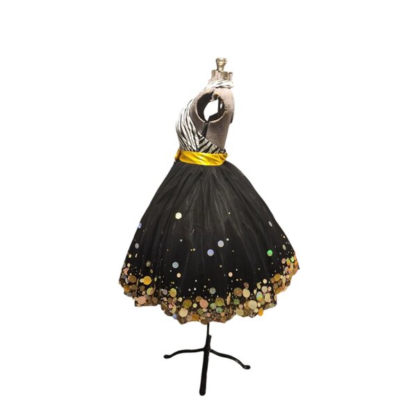 Size 4 Terani Satin Zebra Stripe & Net Tulle Halter Neck Party Dress AB Sequins - Picture 2 of 9